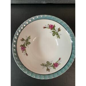 Vintage Yamatsu Teal Luster and Floral 7" Bowl
